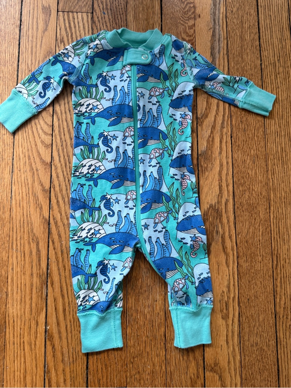 Hanna Andersson Ocean Animal Zip One-Piece - Size 0-3 Months